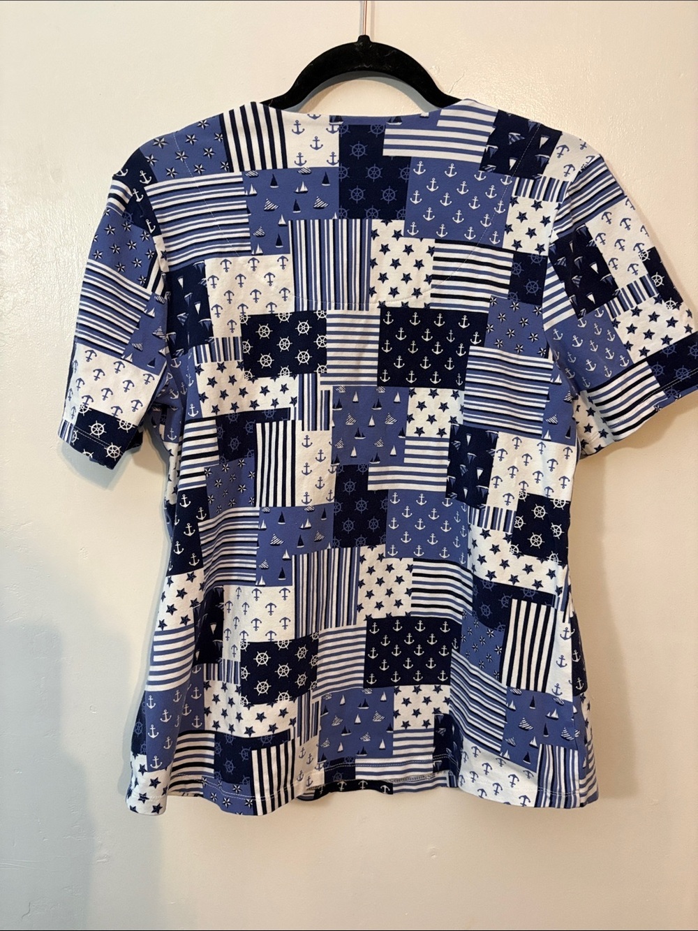 Denim&Co Blue Patchwork Print Short Sleeve Top - Picture 5 of 6